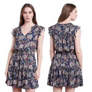 Velvet by Graham & Spencer Paloma Tie Waist in Navy Floral Mini Dress Size M